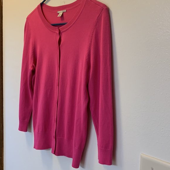 Halogen Barbie Hot Pink Long Sleeve Button Down Soft Sweater Cardigan Size S - Picture 6 of 13